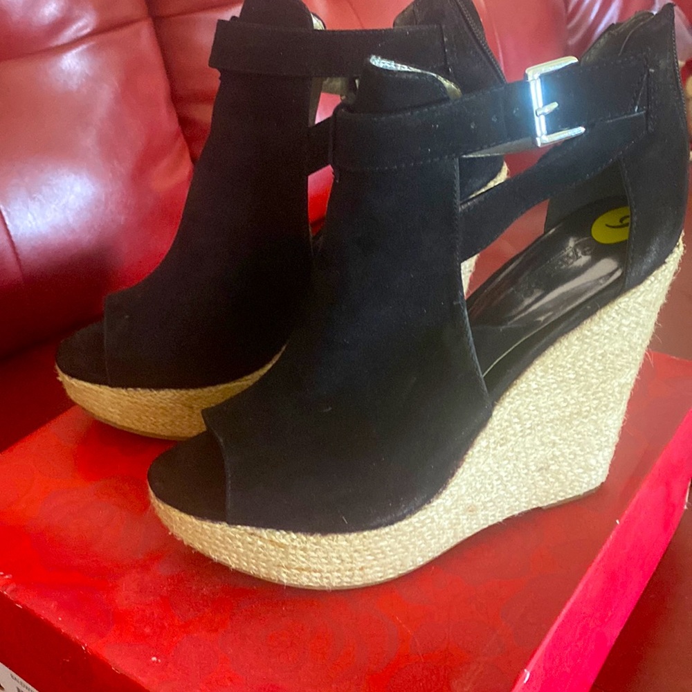 Black suede wedges